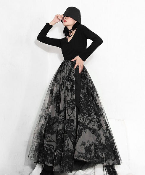 Shadow Botanical Mesh Skirt