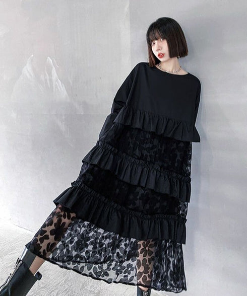 See-Through Floral Tiered Dress