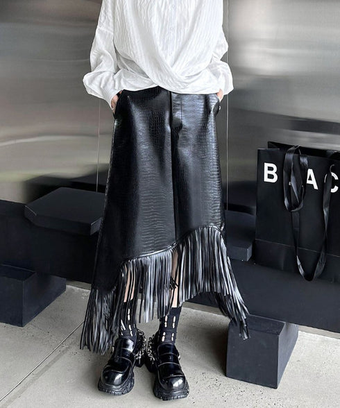 Fringe Faux Leather Skirt