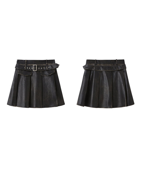 Box Pleat Faux Leather Skirt