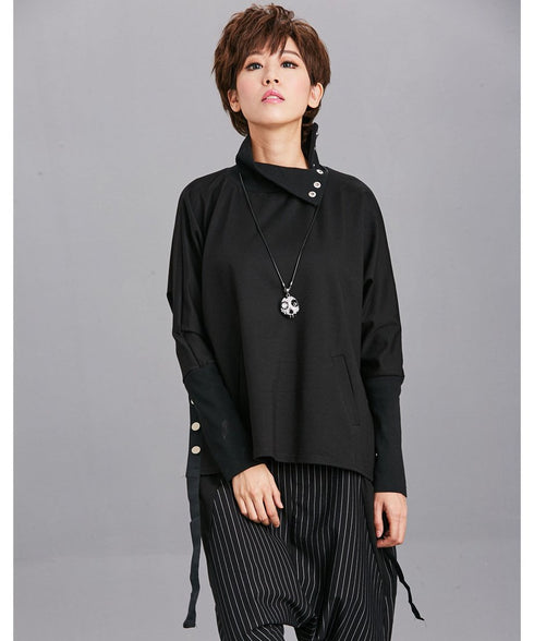 Snap Collar Drawstring Top