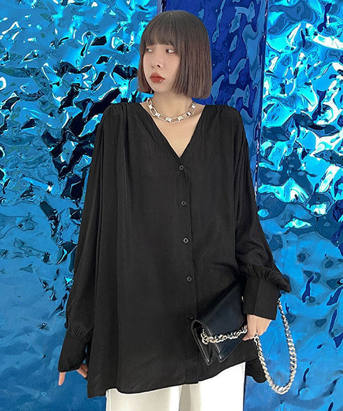 V-Neck Relaxed Satin Blouse