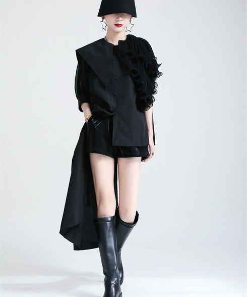 Ruffle Pleated Half Sleeve Blouse