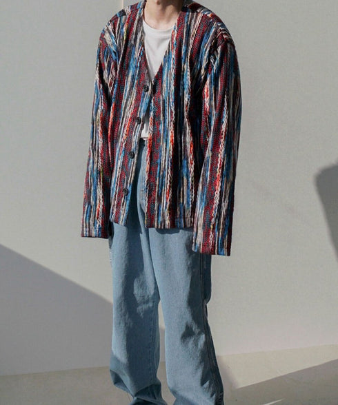 Multicolor Wavy Knit Cardigan