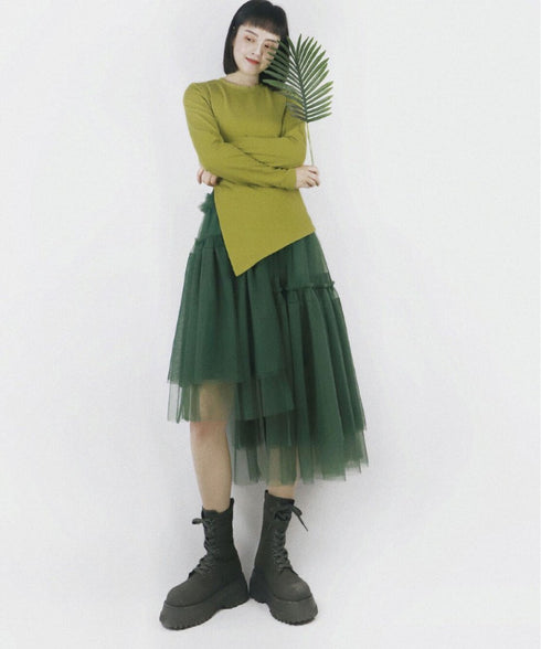 Layered Tulle Asymmetry Skirt