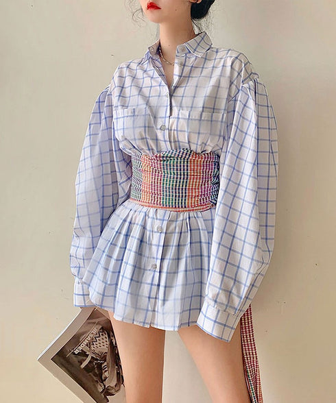 Plaid Obi Belted Check Shirt