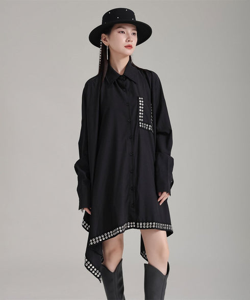 Studded Asymmetric Hem Shirt Dress