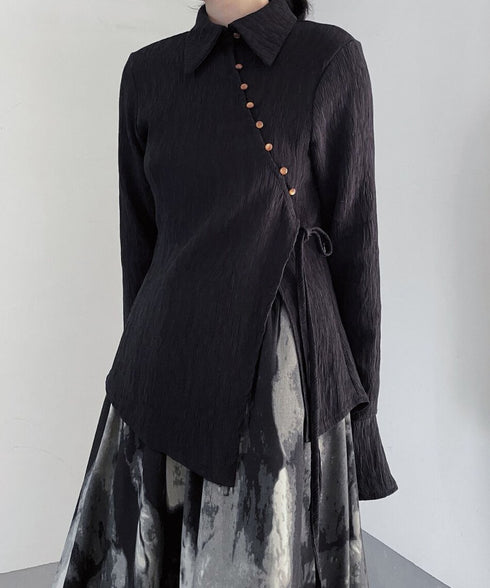 Diagonal Button Front Cut Blouse