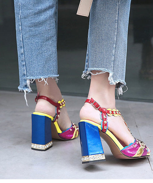 Flare Heel Studded Sandals