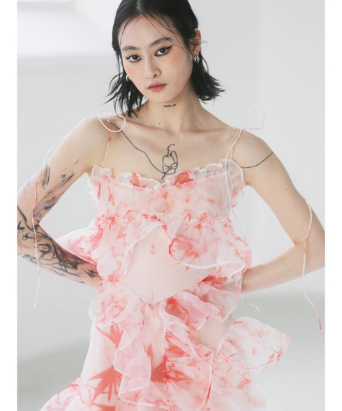 Floral Ruffled Organza Dress