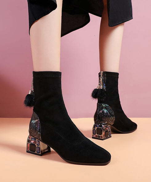 Tassel Charm Block Heel Boots
