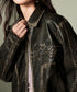 Ribbon Patchwork Faux Leather Jacket