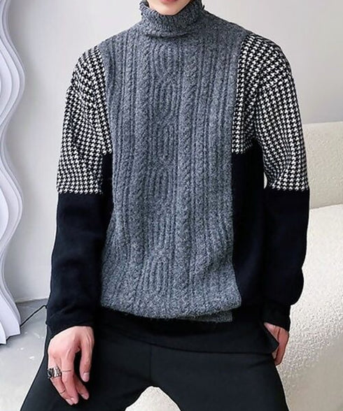 Block Check Turtleneck Knit