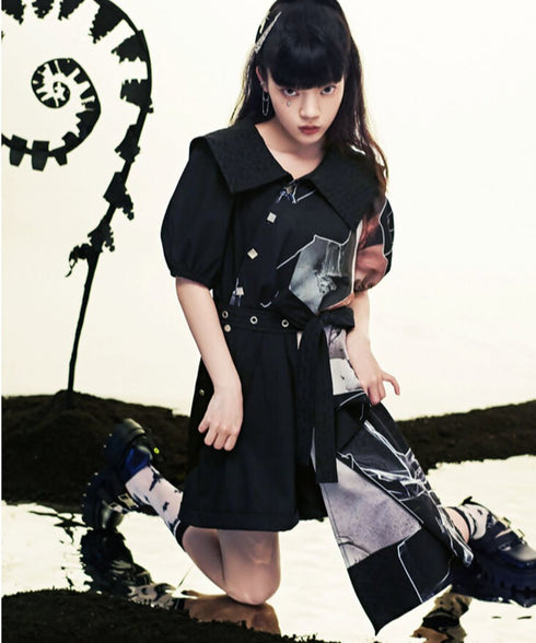 Asymmetric Graphic Scarf Jumpsuit