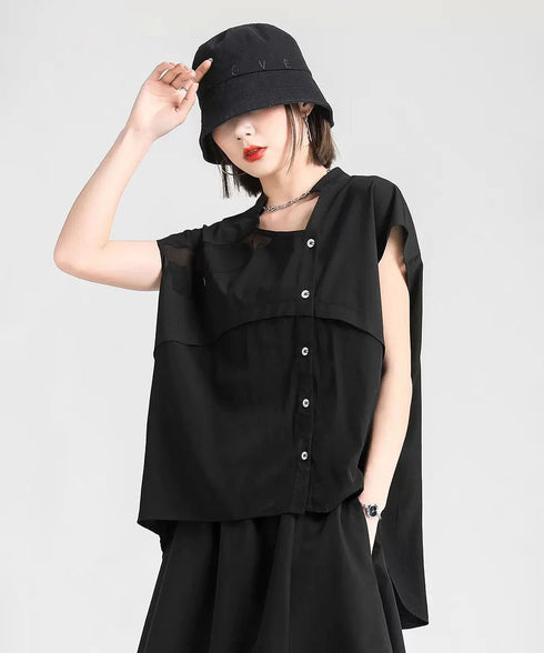 Misaligned Button Blouse