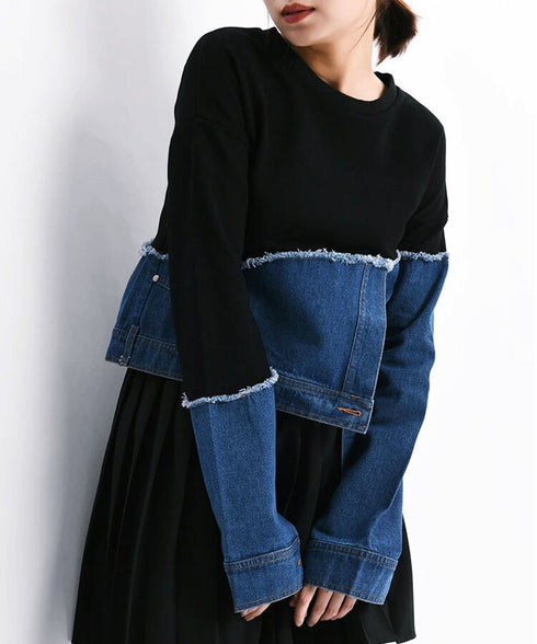 Denim Switching Sweatshirt