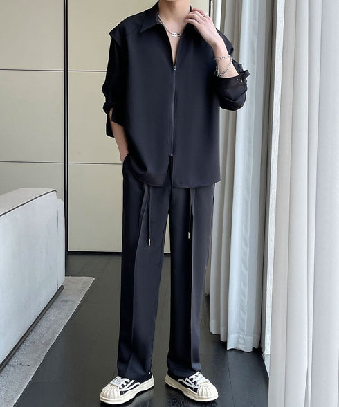 Zipper Sleeve Relaxed Set