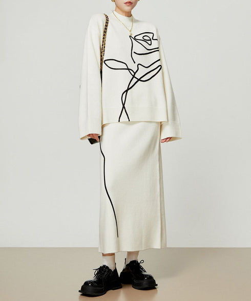 Line Drawing Sweater & Skirt Co-ord