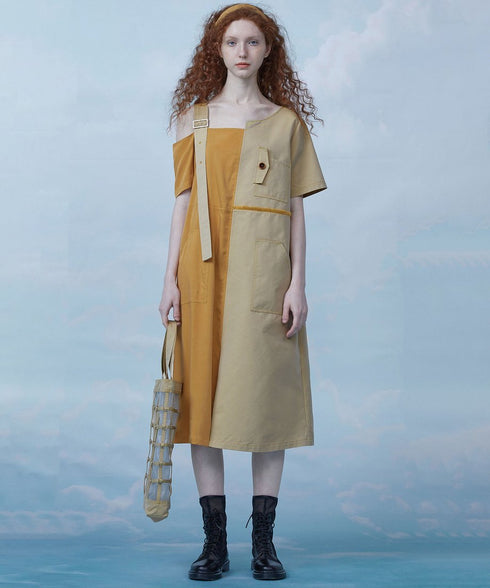 Dual Tone Asymmetric Strap Dress
