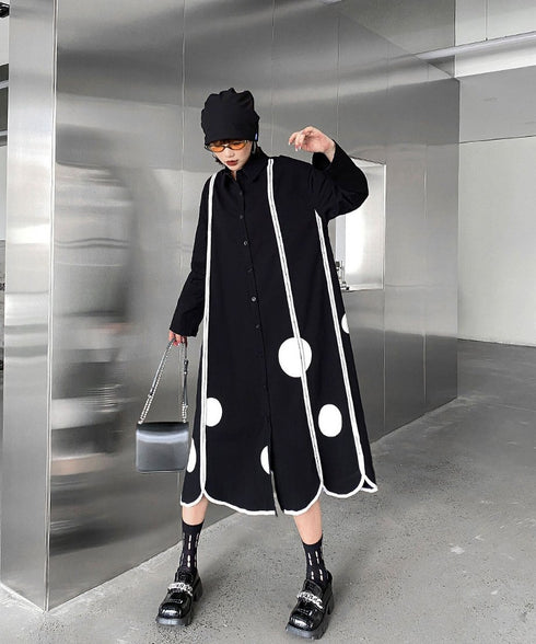 Scallop Dot Graphic Shirt Dress