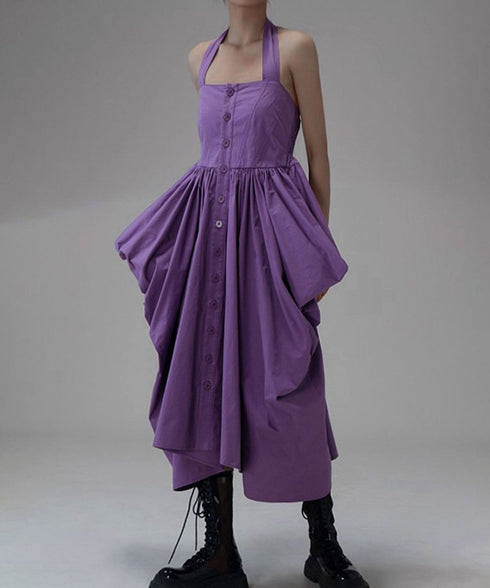 Design Pocket Halter-neck Dress