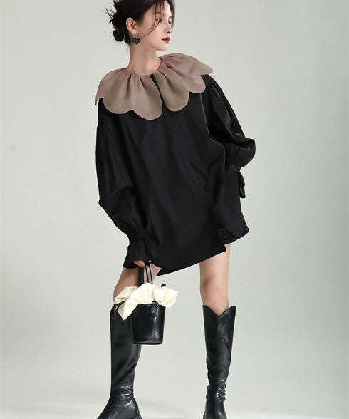 Tulip Collar Volume Sleeve Blouse