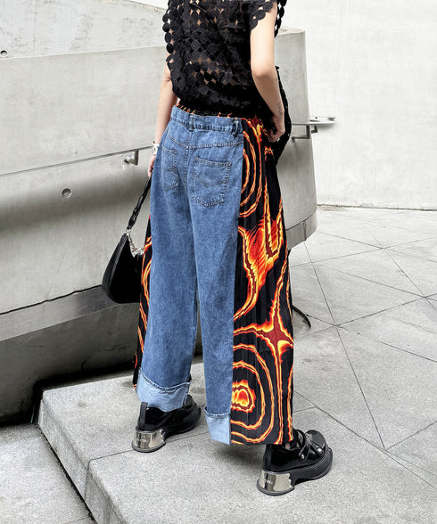 Side Pleated Denim Pants