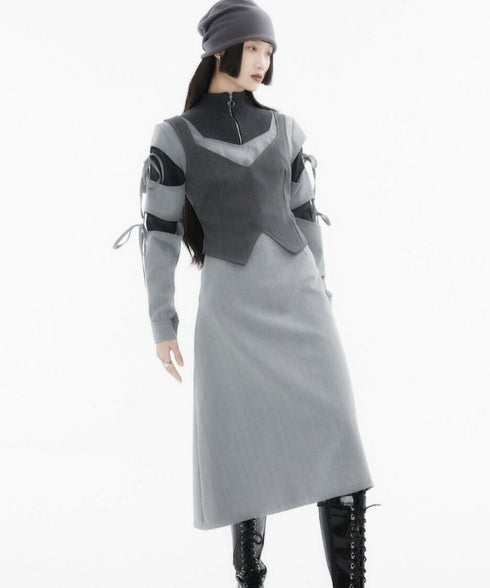 Layered Zip Collar Dress