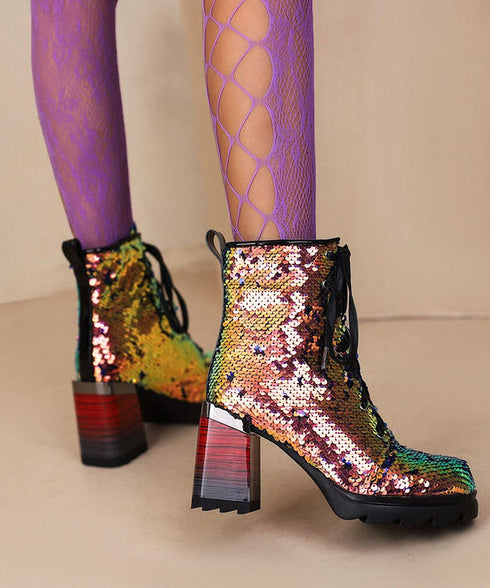Holographic Sequin Chunky Boots