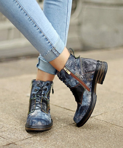 Vintage Patchwork Daisy Combat Boots