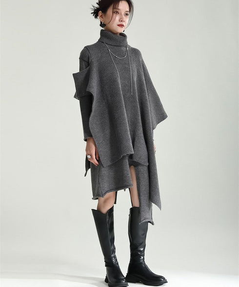 Slit Knit Dress & Poncho Co-ord
