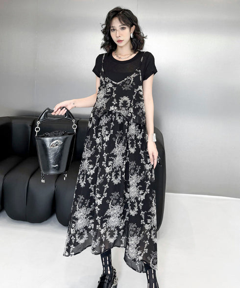 Faux Layered Floral Dress