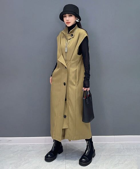 Stand Collar Zip Long Vest