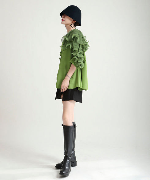 Ruffle Pleated Short Blouse