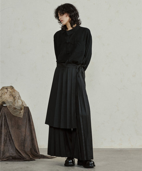 Pleated Wide Pants & Wrap Apron Co-ord
