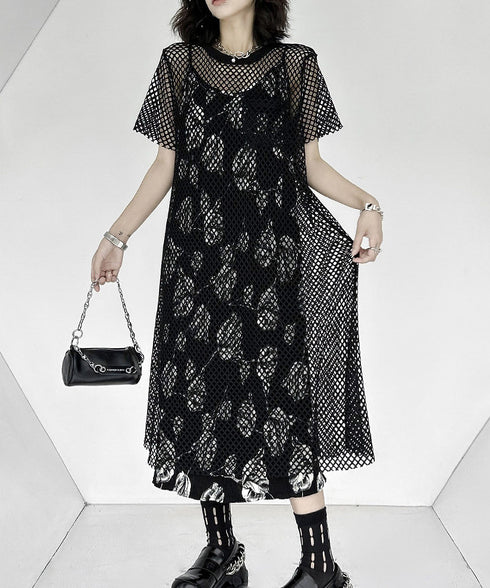 Crew Neck Mesh Dress