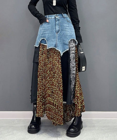 Patchwork Denim Skirt