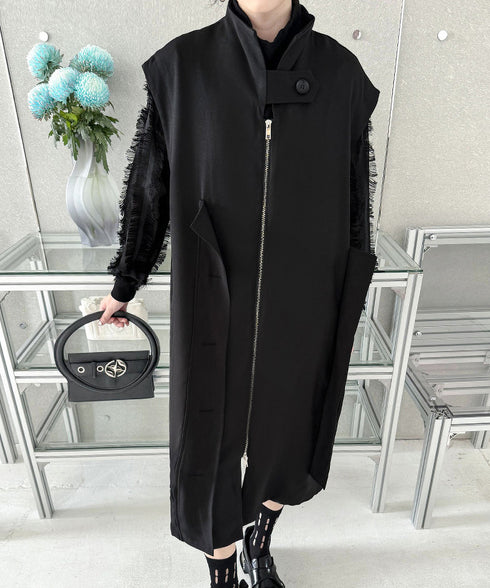 Stand Collar Zip Long Vest