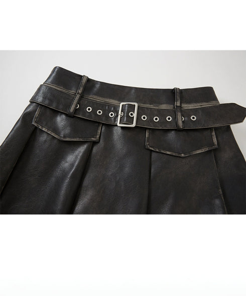 Box Pleat Faux Leather Skirt