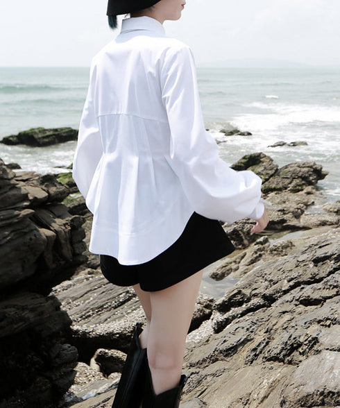 white pleated loose blouse