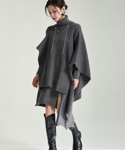 Slit Knit Dress & Poncho Co-ord
