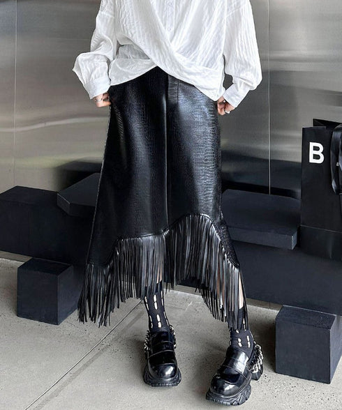 Fringe Faux Leather Skirt