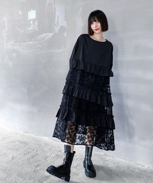 See-Through Floral Tiered Dress