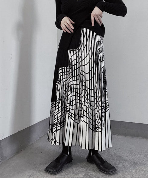 Line Drawing Knit Pleat Skirt