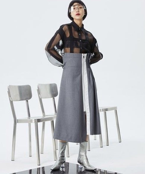 Zip Wrap Flare Skirt