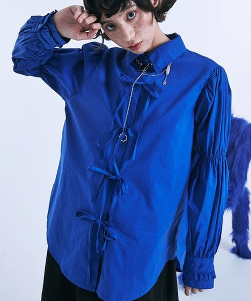 Ribbon Tie Puff Sleeve Blouse