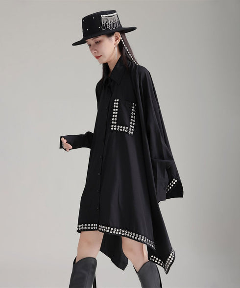 Studded Asymmetric Hem Shirt Dress