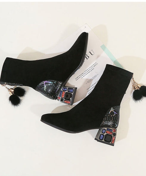 Tassel Charm Block Heel Boots