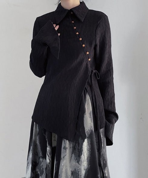 Diagonal Button Front Cut Blouse