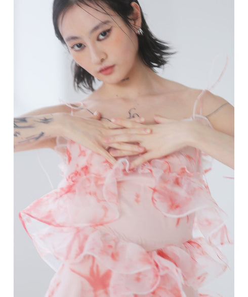 Floral Ruffled Organza Dress